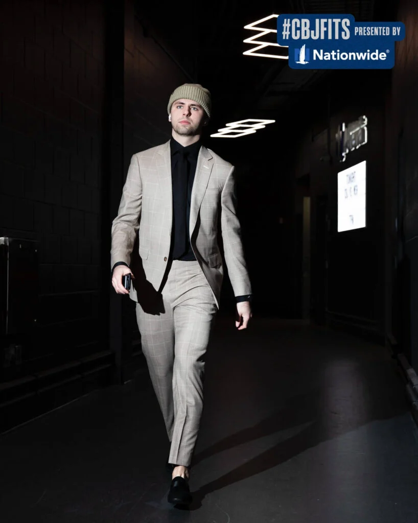 Adam Fantilli in Balani Custom Gray Suit